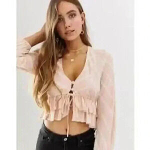Free People Samifran Long Sleeve Petal Combo Peach Ruffle Top Women Size M